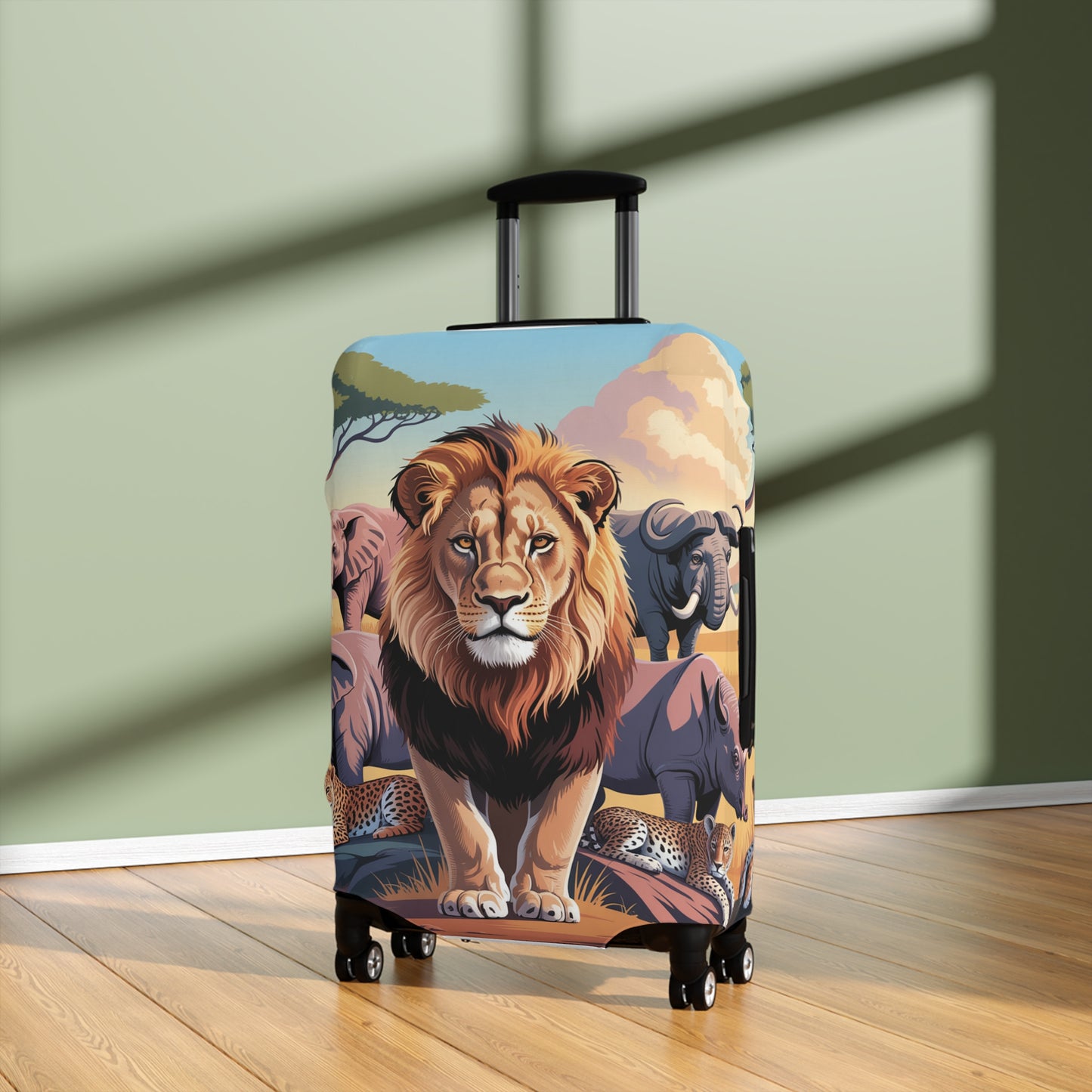African Safari Giants Luggage Cover: The Majestic Lion | Protective Travel Case Accessory