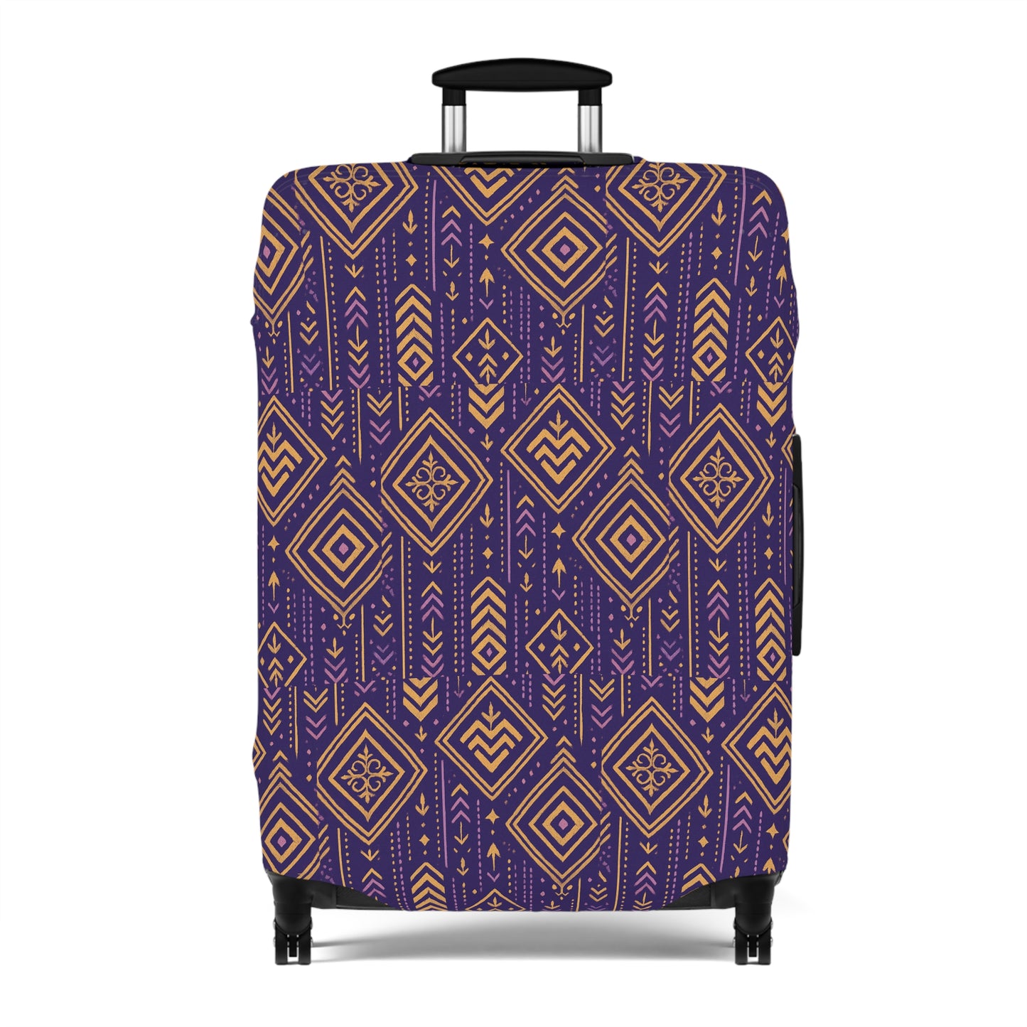 RAW TRUTH: African Geo Print Luggage Cover – High-Visibility, Protective Travel Accessory (Purple & Gold)