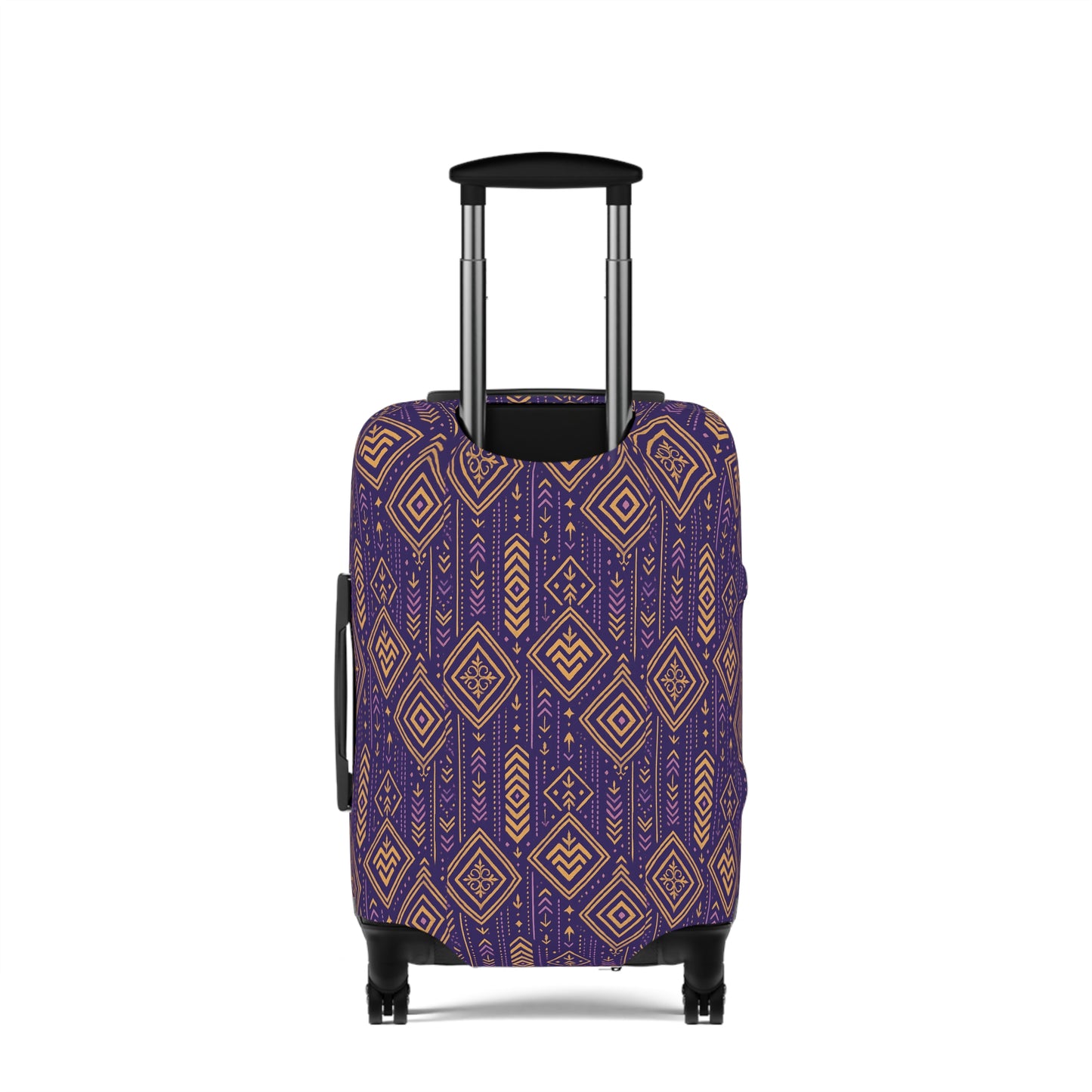 RAW TRUTH: African Geo Print Luggage Cover – High-Visibility, Protective Travel Accessory (Purple & Gold)