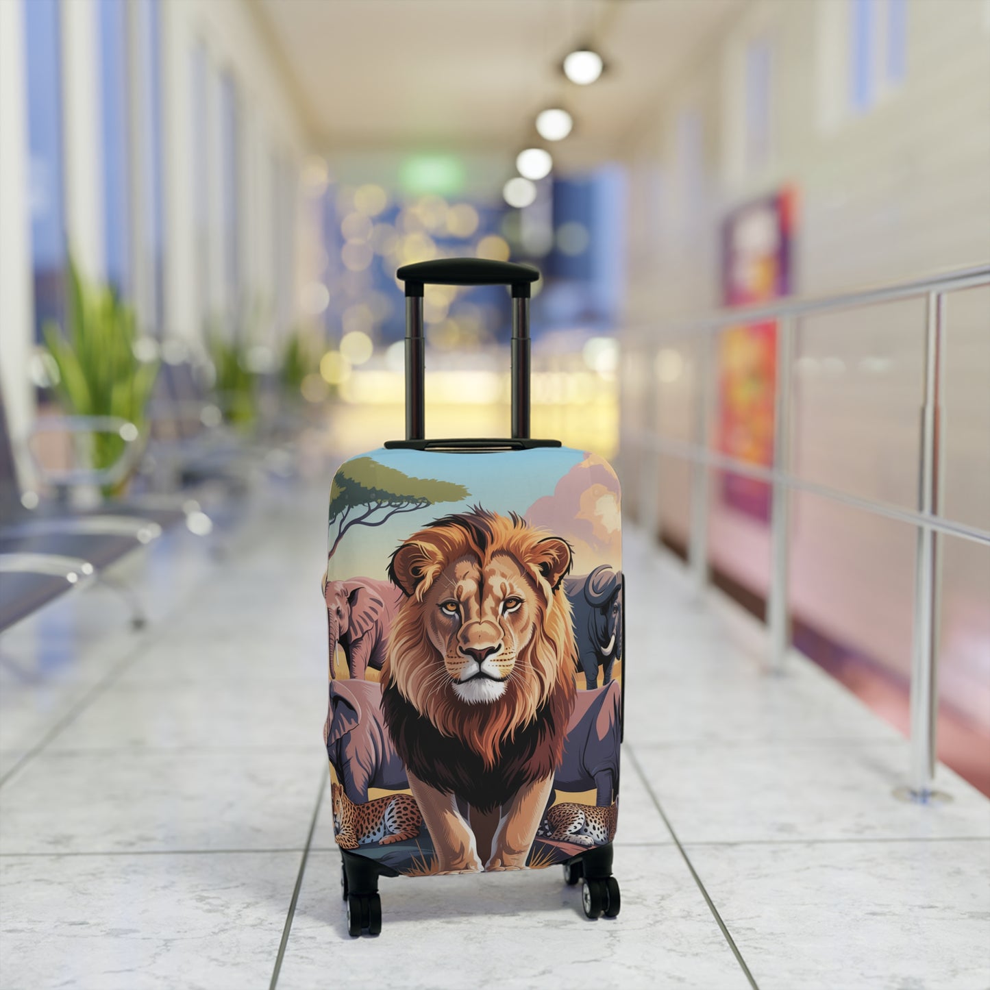 African Safari Giants Luggage Cover: The Majestic Lion | Protective Travel Case Accessory