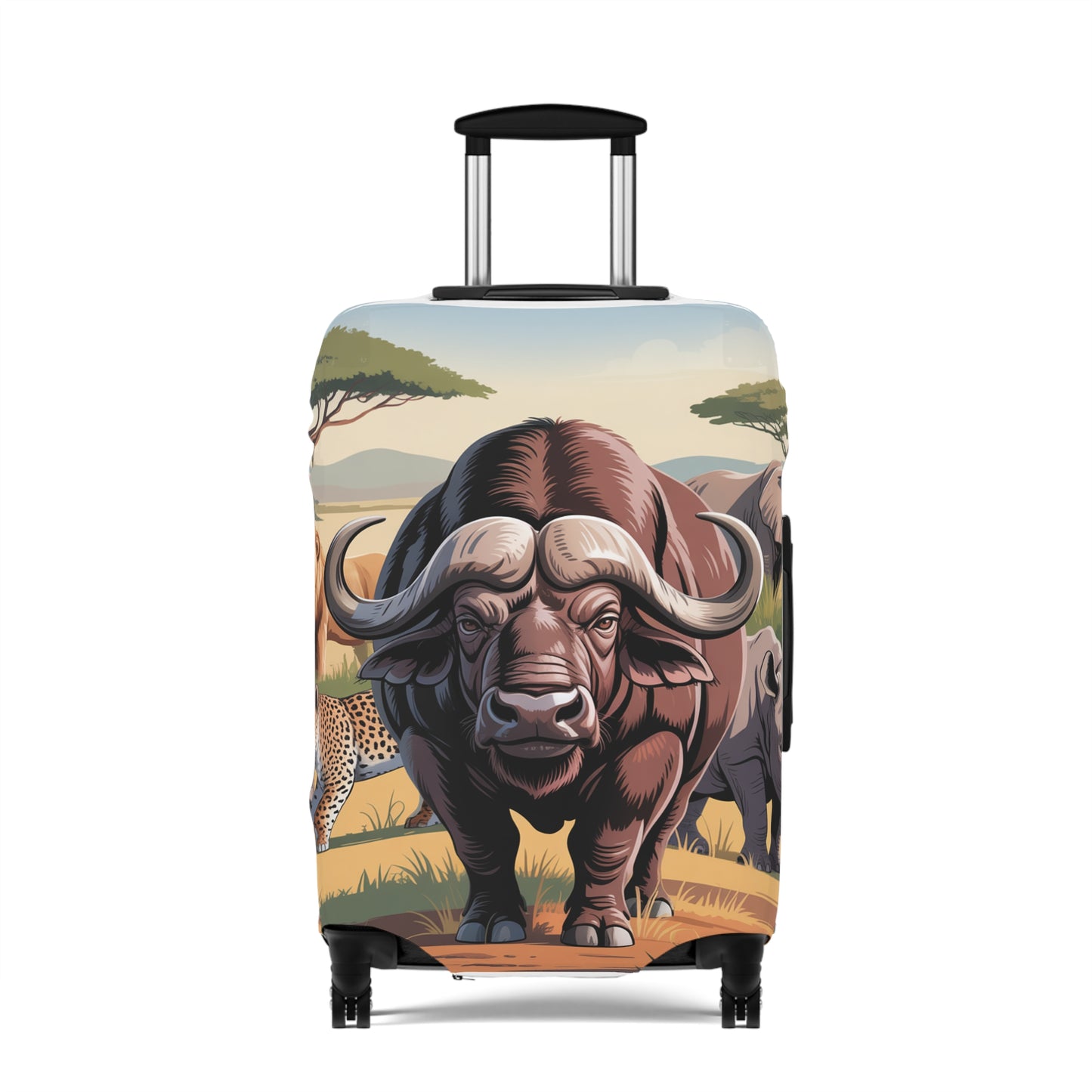African Safari Giants Luggage Cover: The Majestic Buffalo | Protective Travel Case Accessory