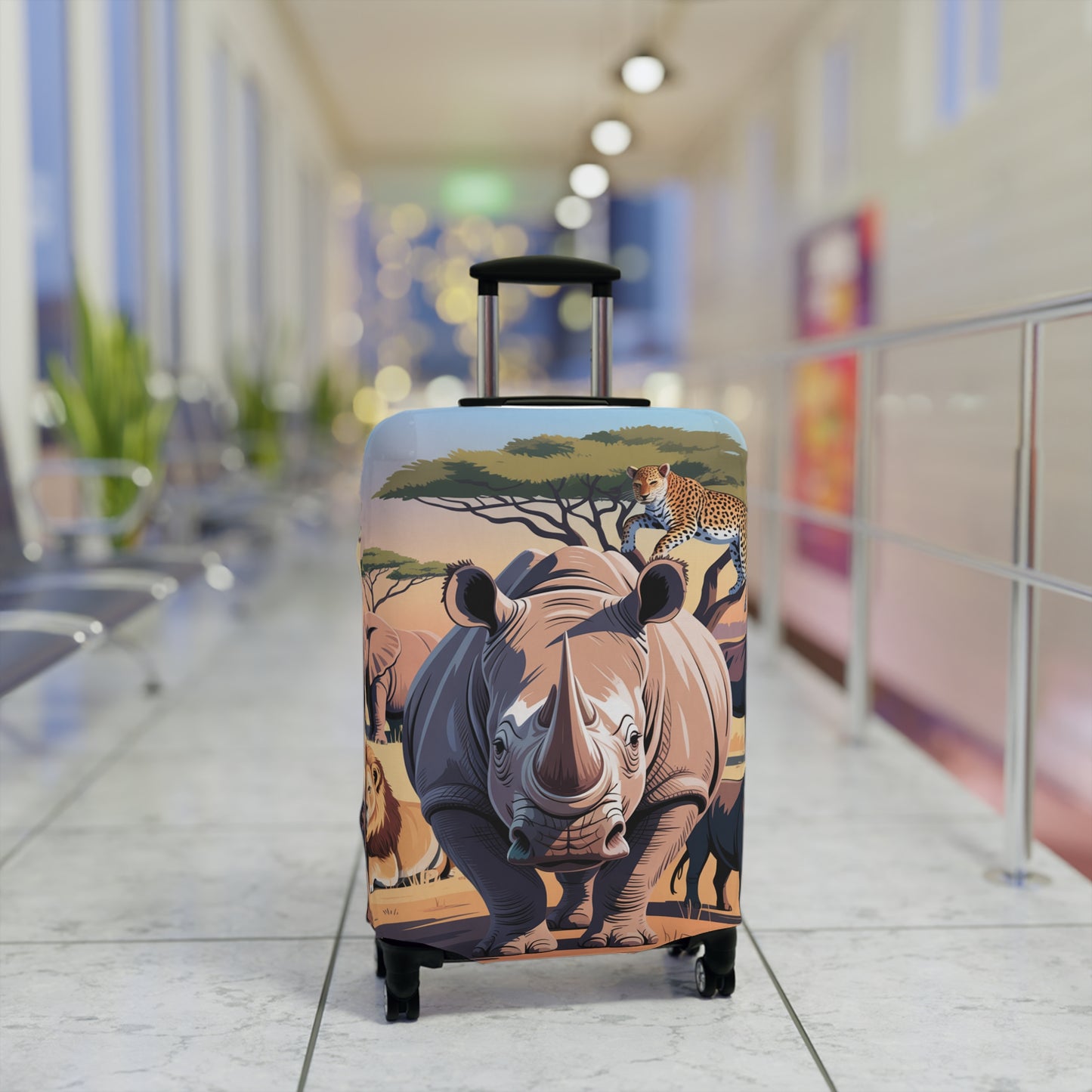 African Safari Giants Luggage Cover: The Majestic Rhino | Protective Travel Case Accessory