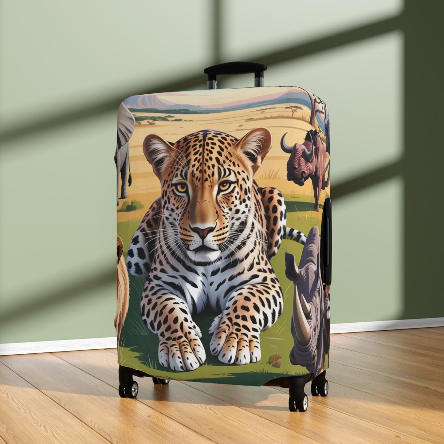 African Safari Giants Luggage Cover: The Majestic Leopard | Protective Travel Case Accessory