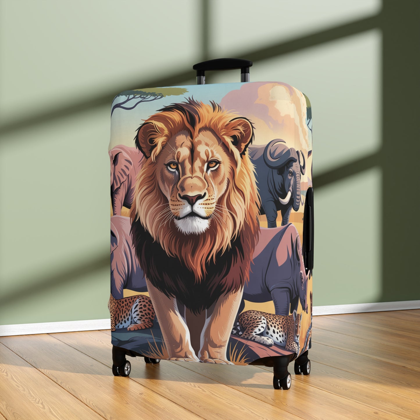 African Safari Giants Luggage Cover: The Majestic Lion | Protective Travel Case Accessory