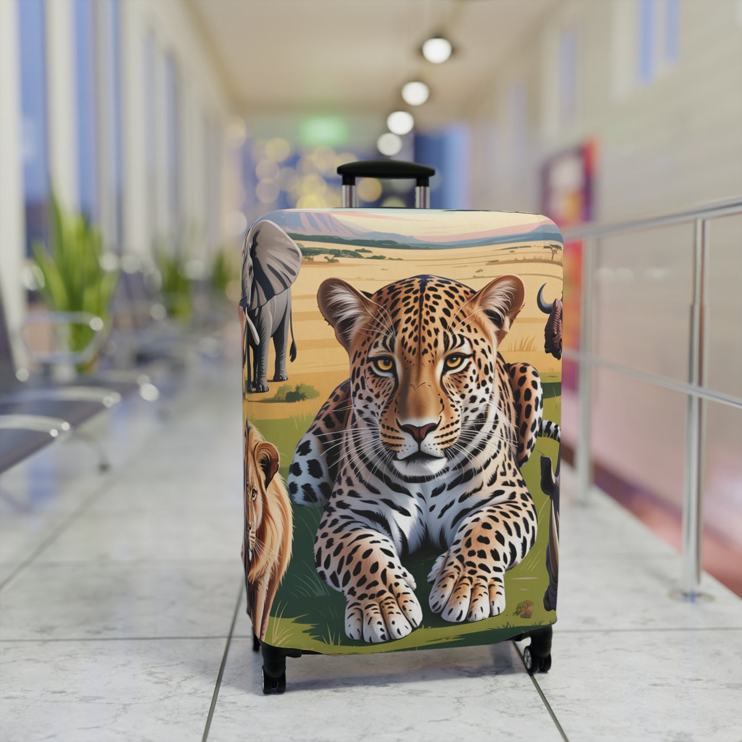 African Safari Giants Luggage Cover: The Majestic Leopard | Protective Travel Case Accessory
