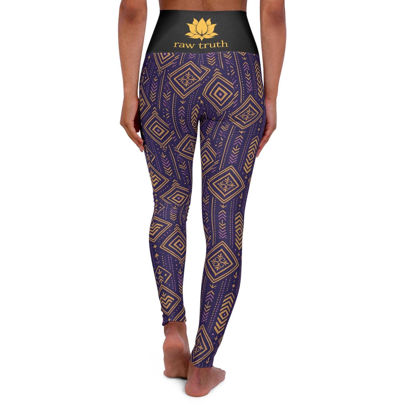 RAW TRUTH: African Geo Print High-Waist Yoga Leggings – Squat-Proof Workout Pants (Purple & Gold)
