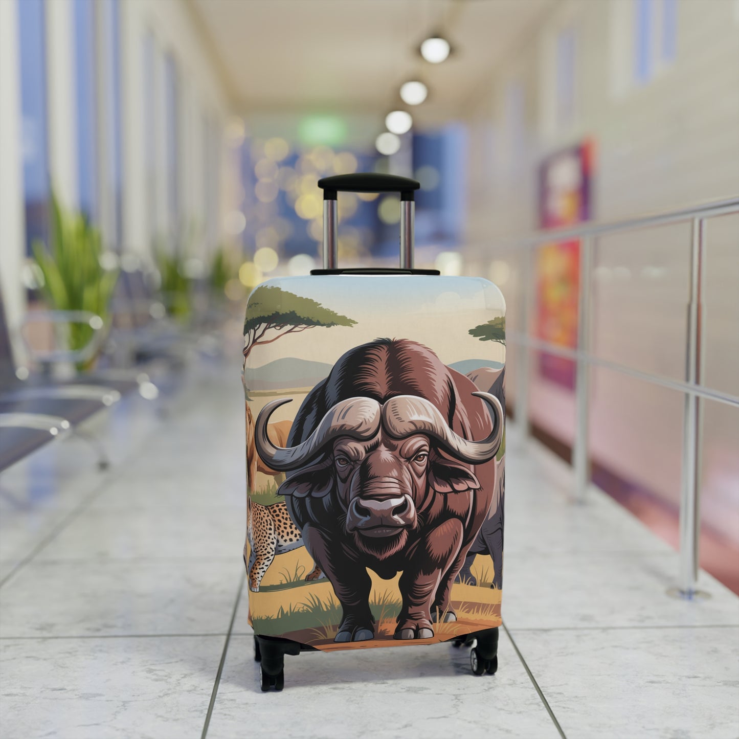 African Safari Giants Luggage Cover: The Majestic Buffalo | Protective Travel Case Accessory
