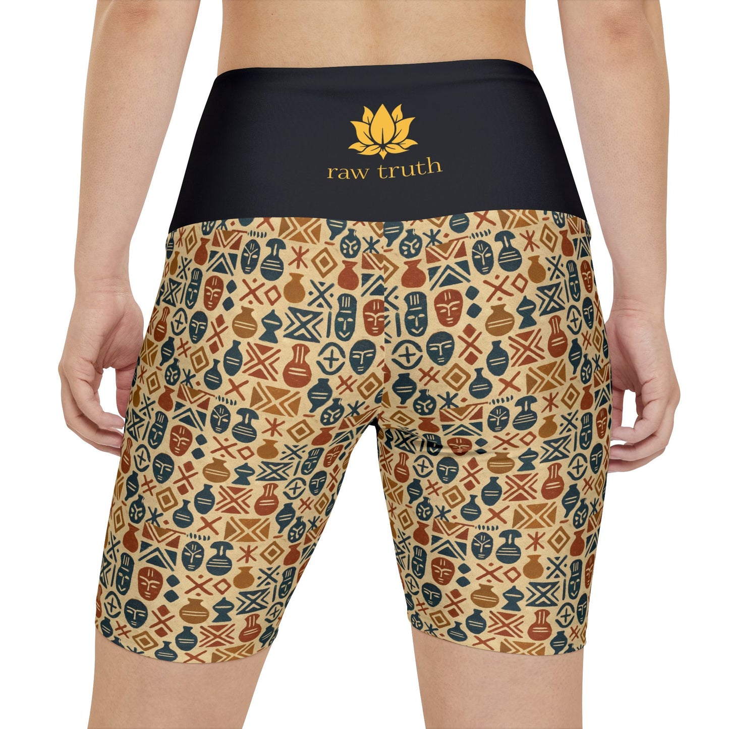 RAW TRUTH: African Heritage Bike Shorts – High-Waist, Earth Tone Tribal Activewear