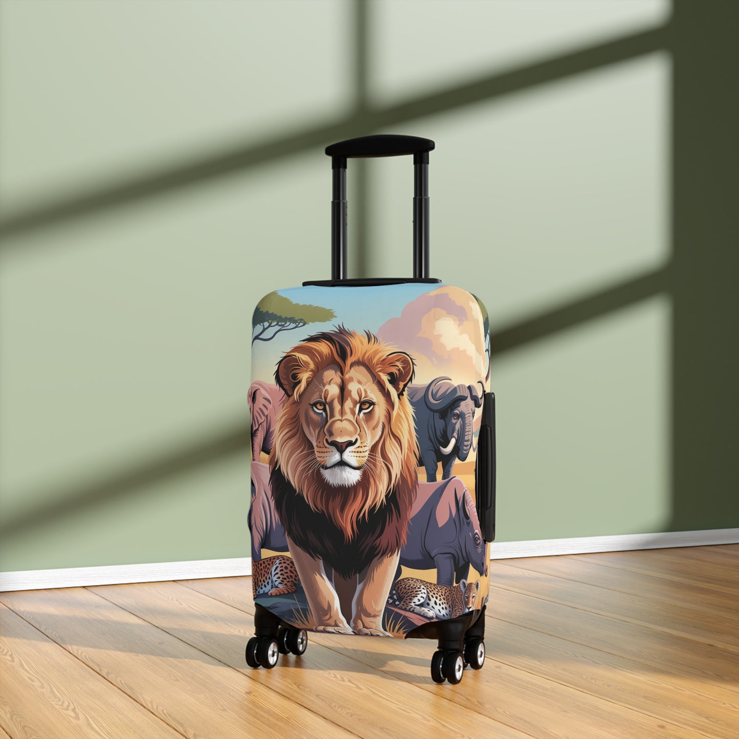 African Safari Giants Luggage Cover: The Majestic Lion | Protective Travel Case Accessory