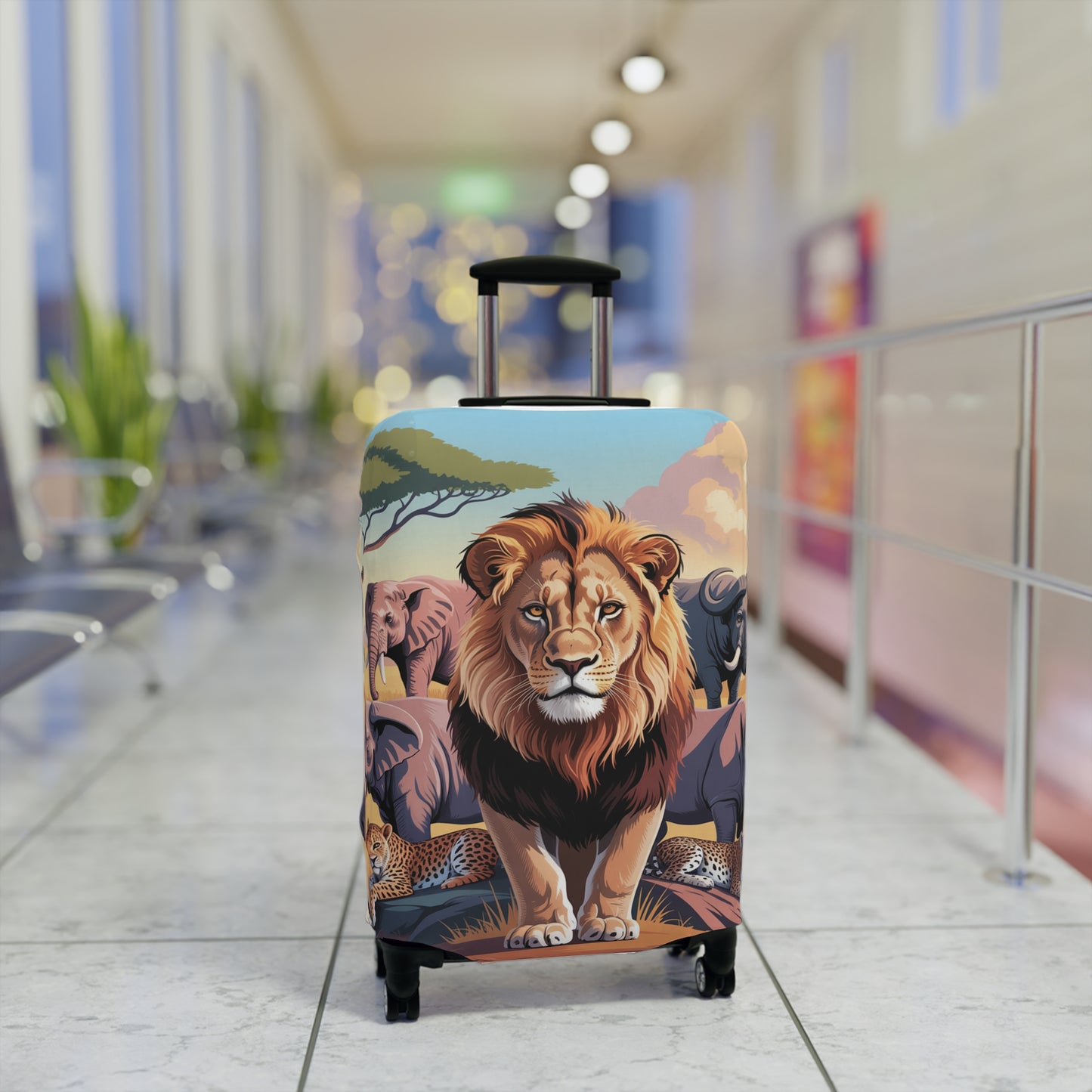 African Safari Giants Luggage Cover: The Majestic Lion | Protective Travel Case Accessory