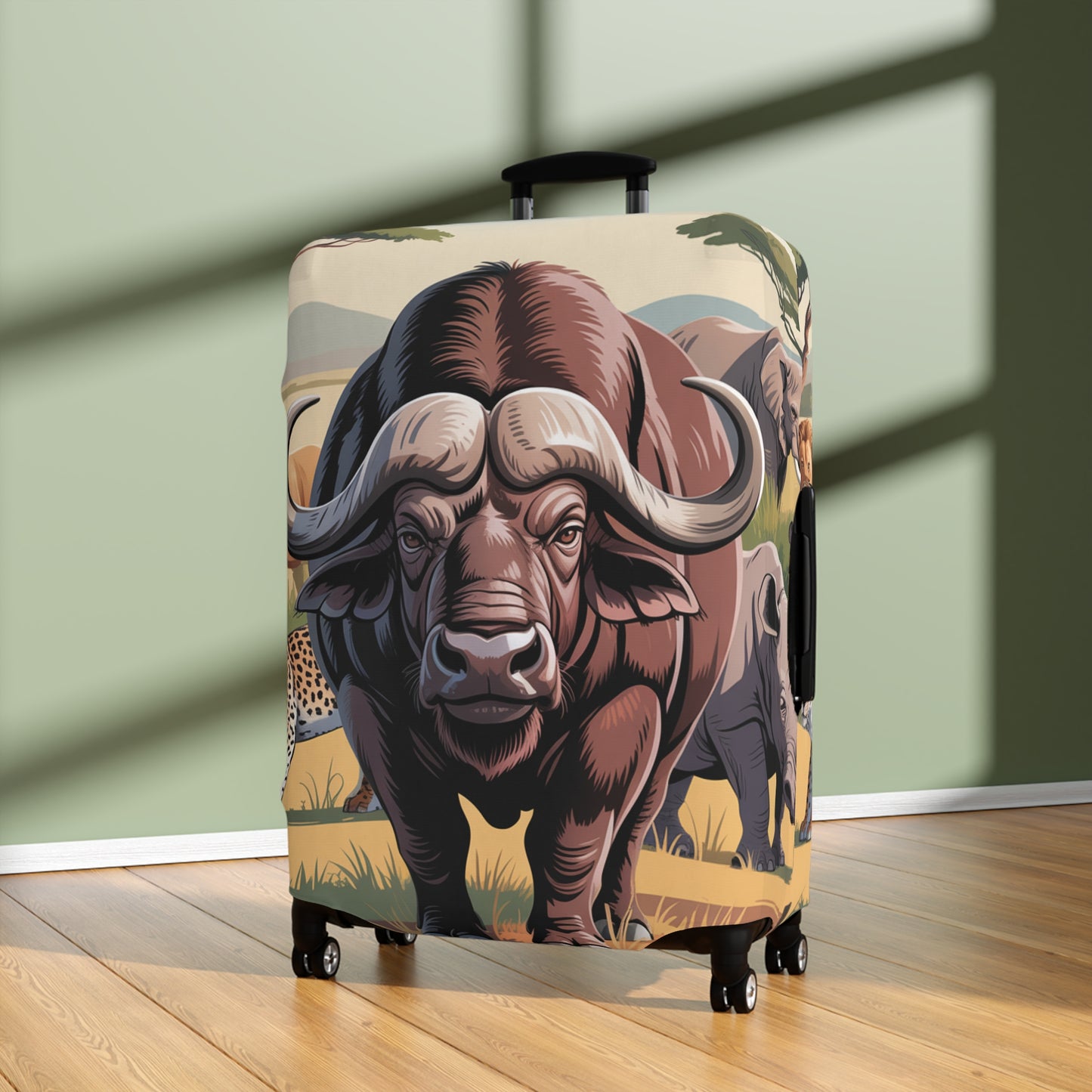 African Safari Giants Luggage Cover: The Majestic Buffalo | Protective Travel Case Accessory