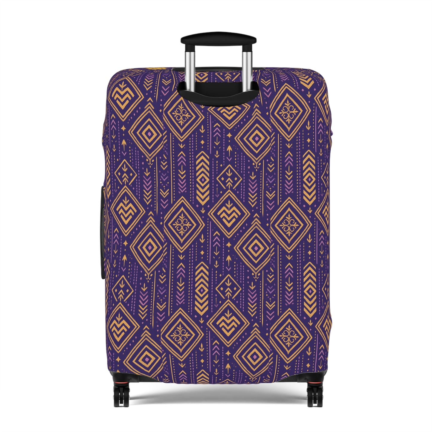 RAW TRUTH: African Geo Print Luggage Cover – High-Visibility, Protective Travel Accessory (Purple & Gold)