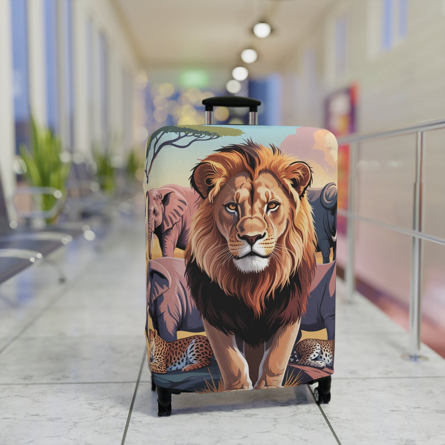 African Safari Giants Luggage Cover: The Majestic Lion | Protective Travel Case Accessory