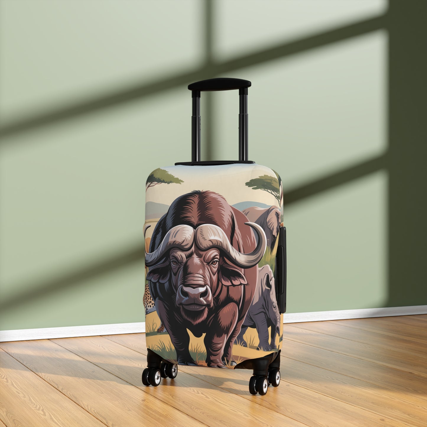 African Safari Giants Luggage Cover: The Majestic Buffalo | Protective Travel Case Accessory