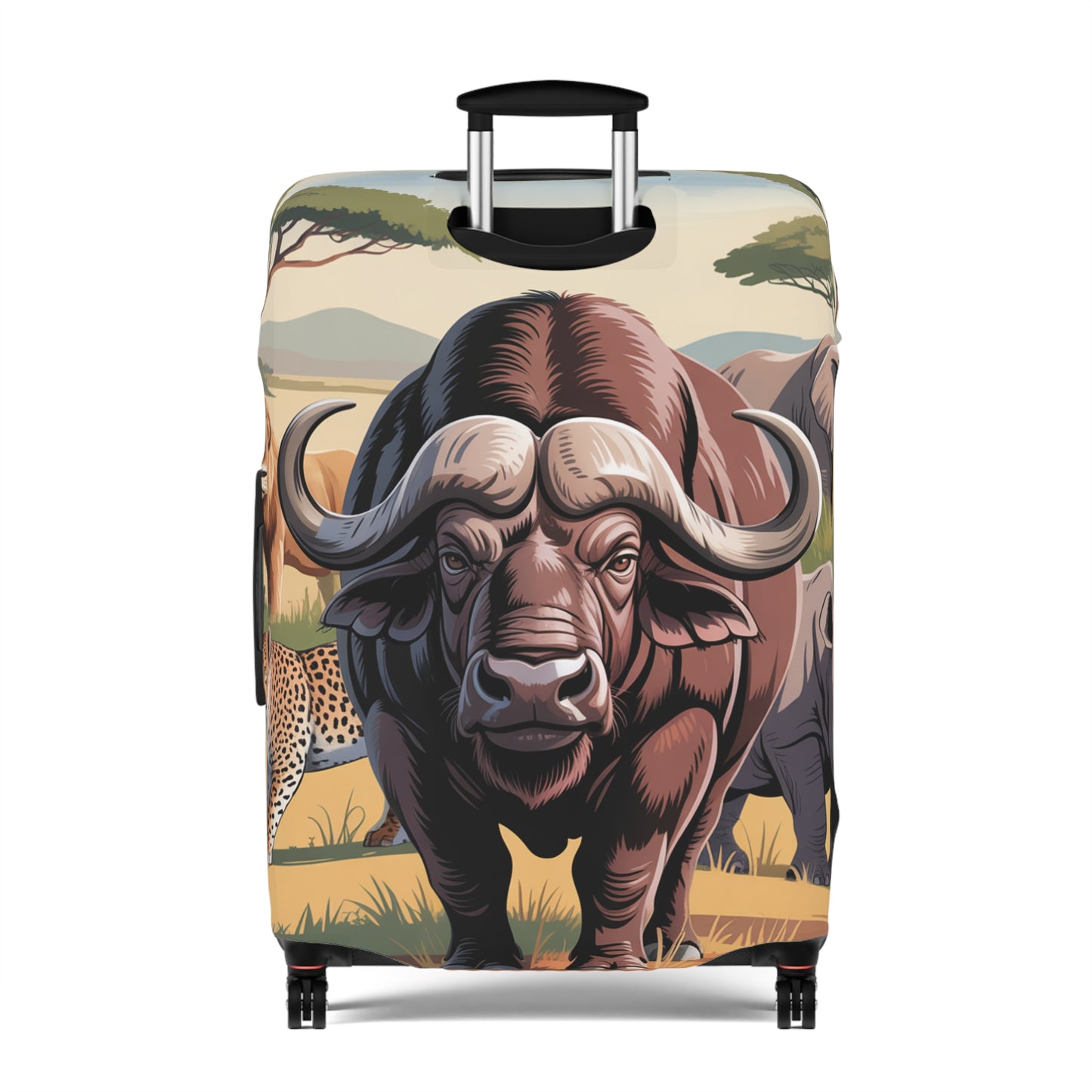African Safari Giants Luggage Cover: The Majestic Buffalo | Protective Travel Case Accessory