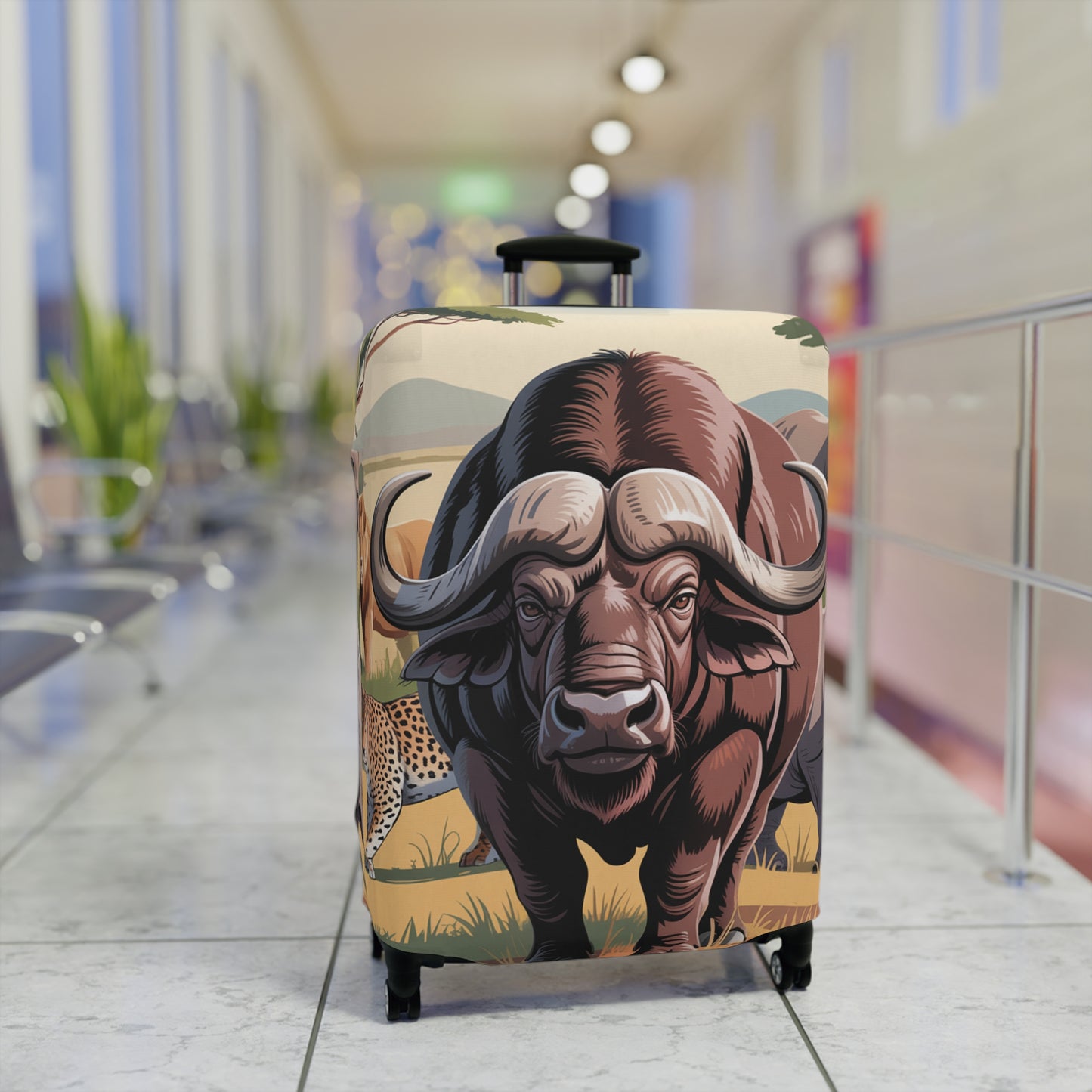 African Safari Giants Luggage Cover: The Majestic Buffalo | Protective Travel Case Accessory