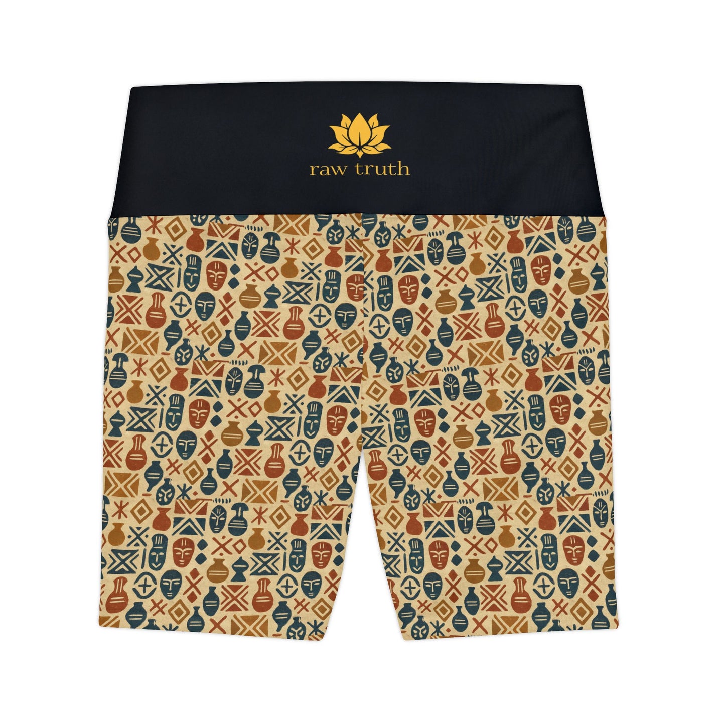 RAW TRUTH: African Heritage Bike Shorts – High-Waist, Earth Tone Tribal Activewear
