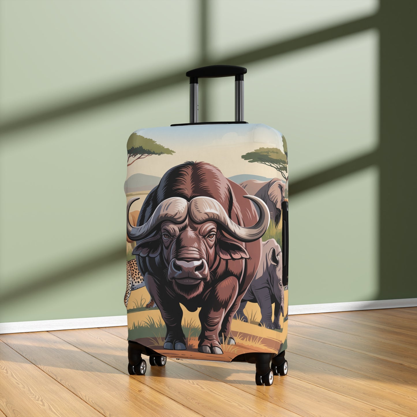African Safari Giants Luggage Cover: The Majestic Buffalo | Protective Travel Case Accessory