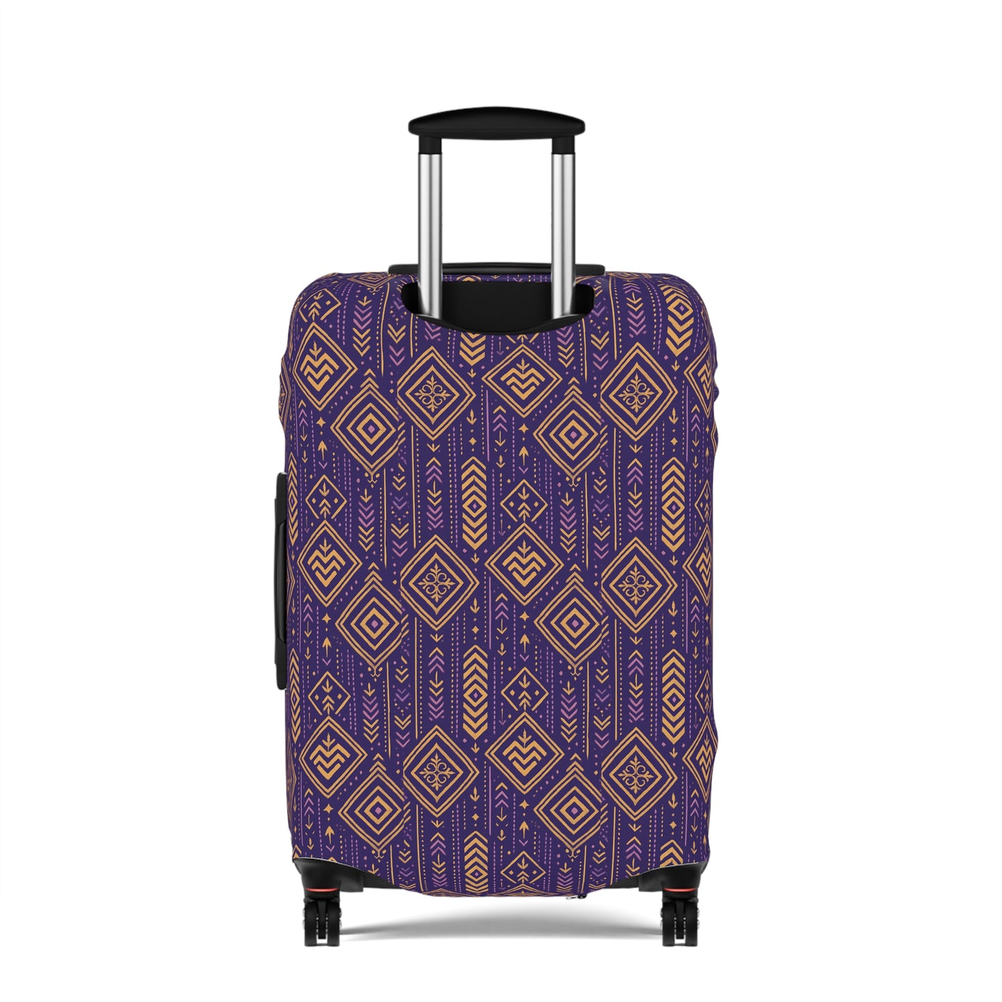 RAW TRUTH: African Geo Print Luggage Cover – High-Visibility, Protective Travel Accessory (Purple & Gold)