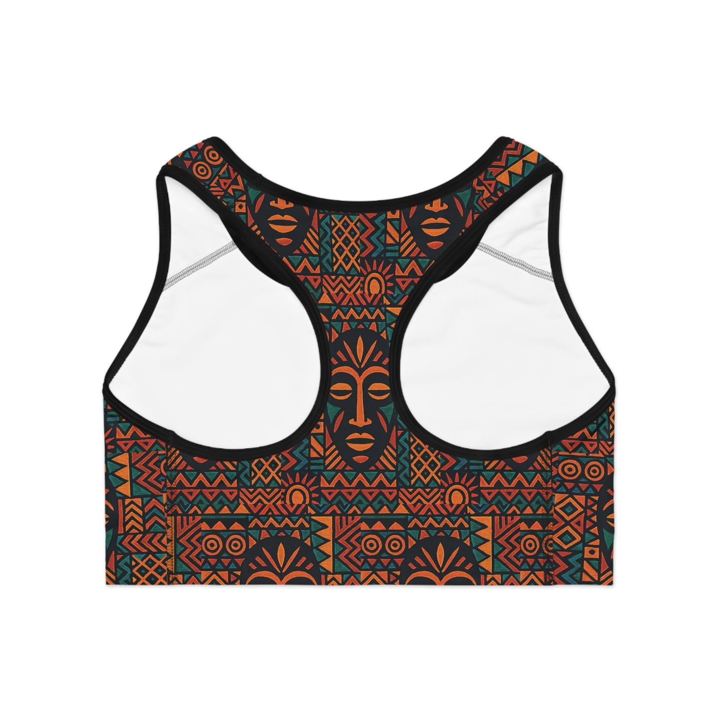 RAW TRUTH: Legacy Mask Print Activewear Sports Bra in Rust & Teal