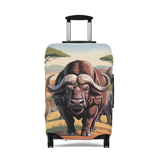 African Safari Giants Luggage Cover: The Majestic Buffalo | Protective Travel Case Accessory
