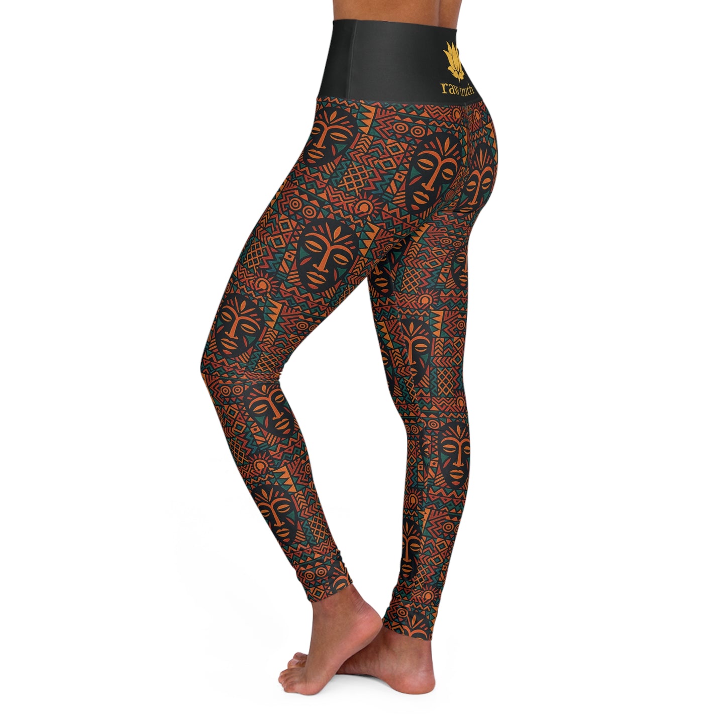 RAW TRUTH: Legacy Mask Print Activewear – High-Waist Leggings in Rust & Teal