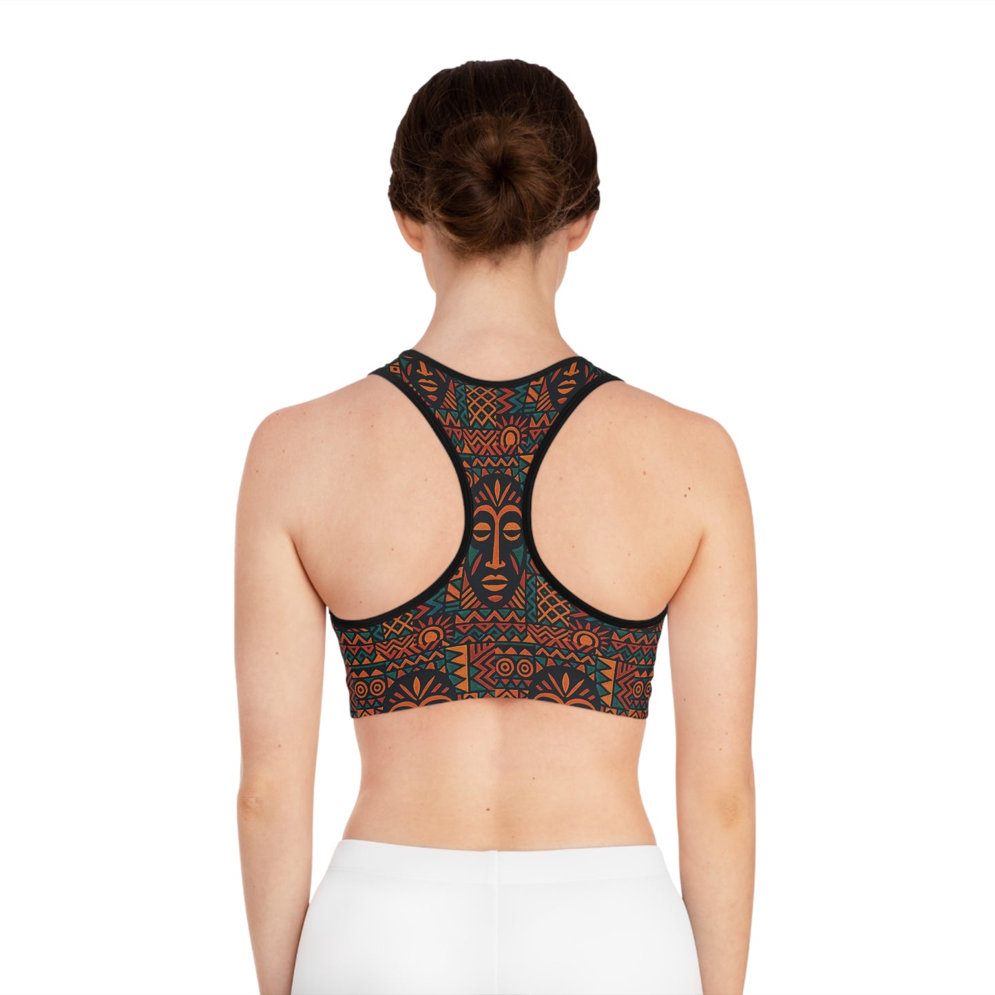 RAW TRUTH: Legacy Mask Print Activewear Sports Bra in Rust & Teal