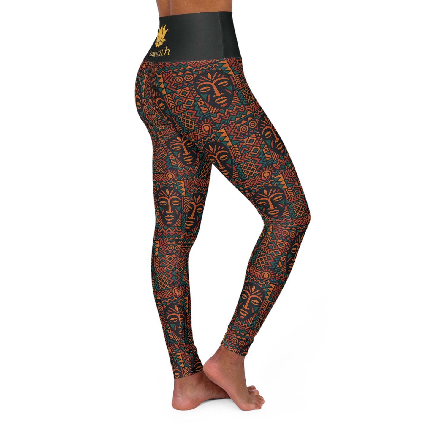 RAW TRUTH: Legacy Mask Print Activewear – High-Waist Leggings in Rust & Teal