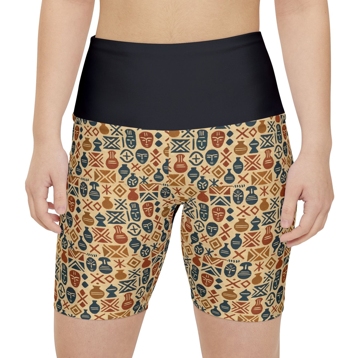 RAW TRUTH: African Heritage Bike Shorts – High-Waist, Earth Tone Tribal Activewear