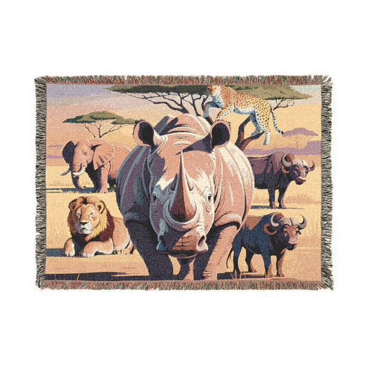 The Big Five Safari Tapestry Throw - Rhino - 100% Cotton