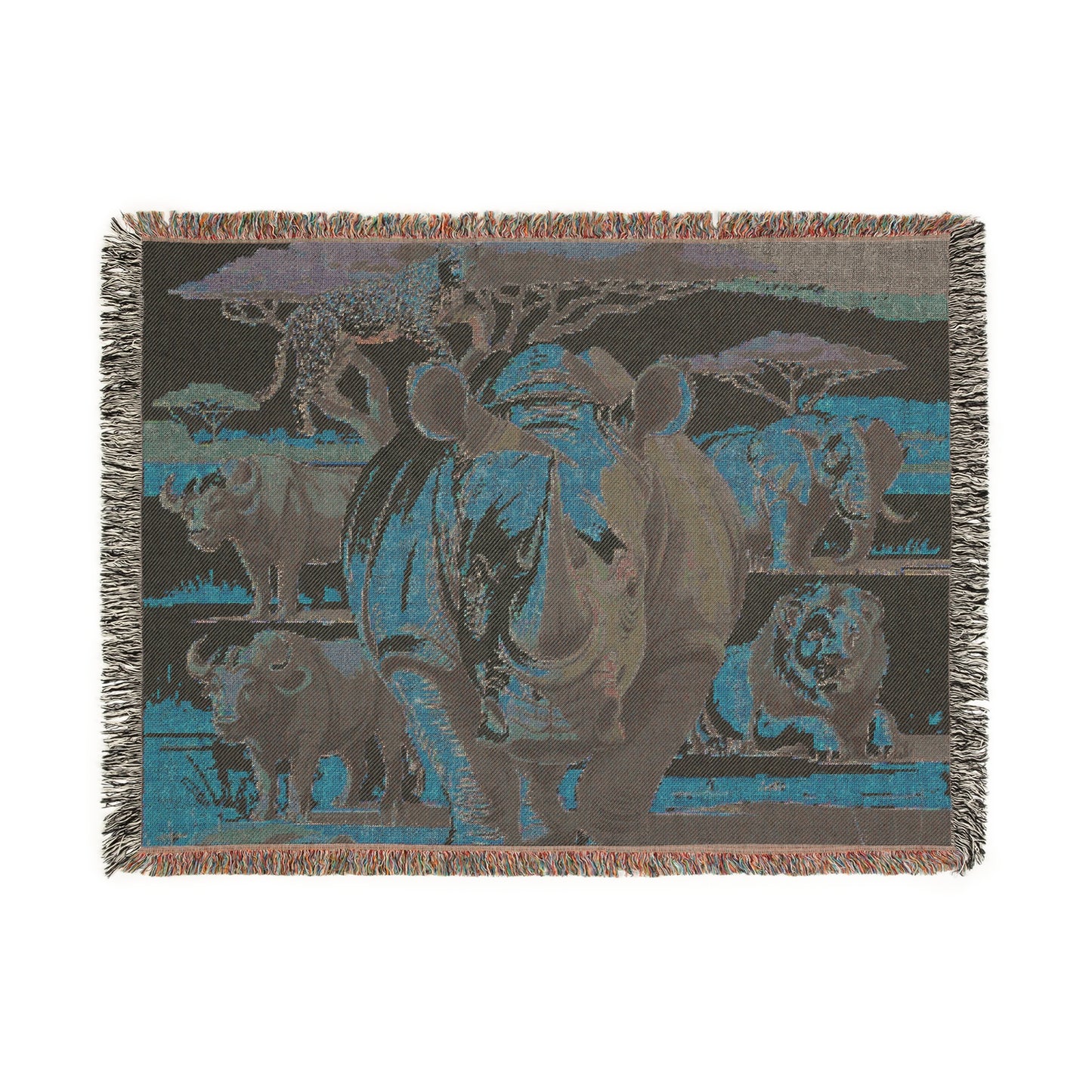 The Big Five Safari Tapestry Throw - Rhino - 100% Cotton