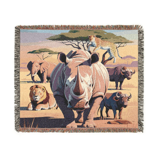 The Big Five Safari Tapestry Throw - Rhino - 100% Cotton