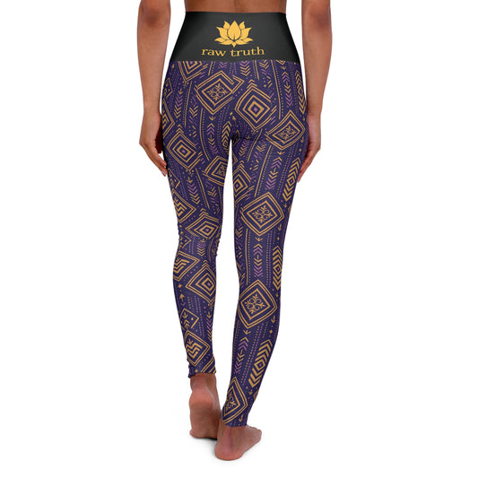 RAW TRUTH: African Geo Print High-Waist Yoga Leggings – Squat-Proof Workout Pants (Purple & Gold)