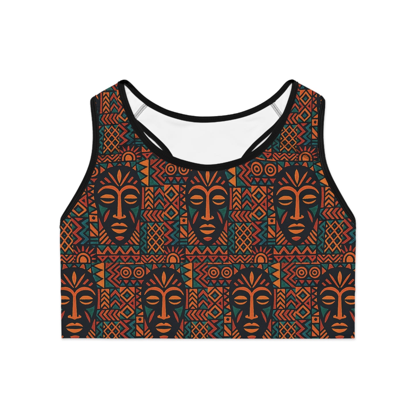 RAW TRUTH: Legacy Mask Print Activewear Sports Bra in Rust & Teal
