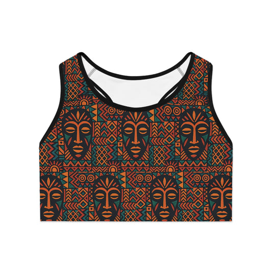 RAW TRUTH: Legacy Mask Print Activewear Sports Bra in Rust & Teal