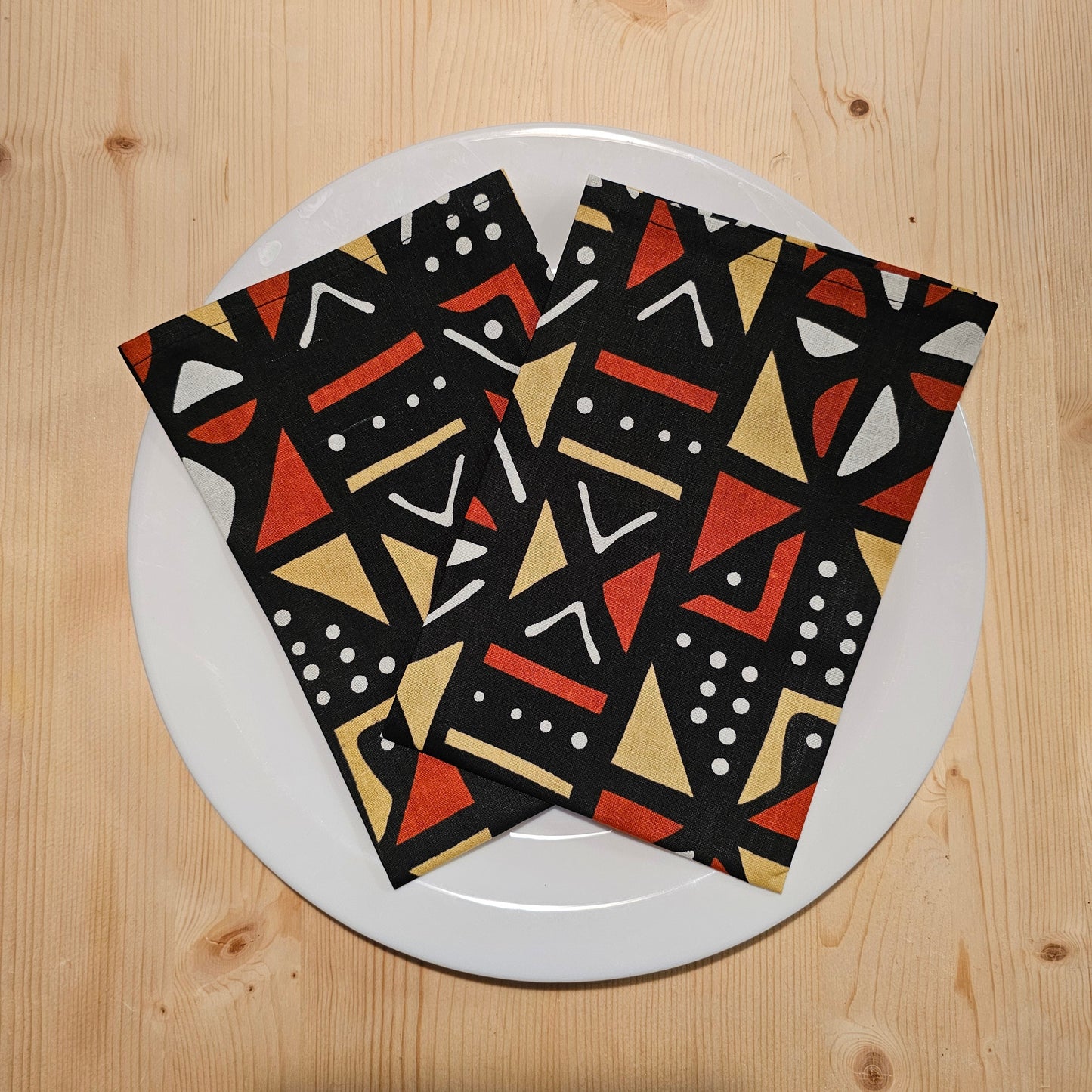 Handmade Table Runner and Set of 8 Napkins | African Print "Mudcloth" Bogolan Inspired Print Made from 100% African Print Fabric