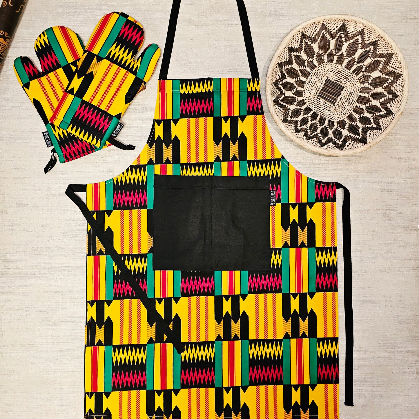 Handmade Apron and Matching Oven Gloves Set | 100% Cotton African Print Fabric