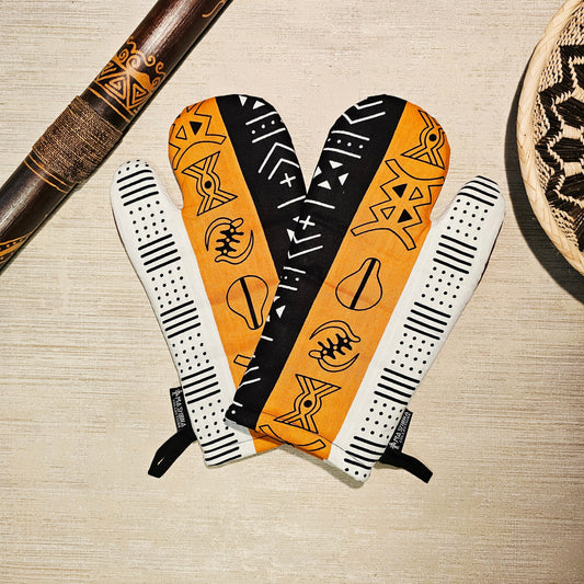 Handmade Apron and Matching Oven Gloves Set | 100% Cotton African Print Fabric
