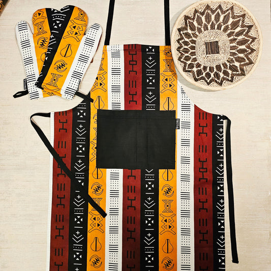 Handmade Apron and Matching Oven Gloves Set | 100% Cotton African Print Fabric