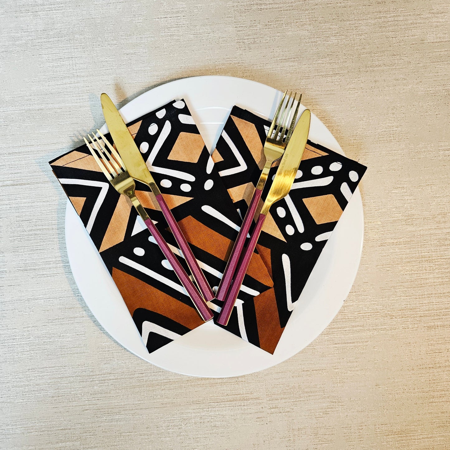 Handmade Table Runner and Set of 8 Napkins | African Print "Mudcloth" Bogolan Inspired Print Made from 100% African Print Fabric