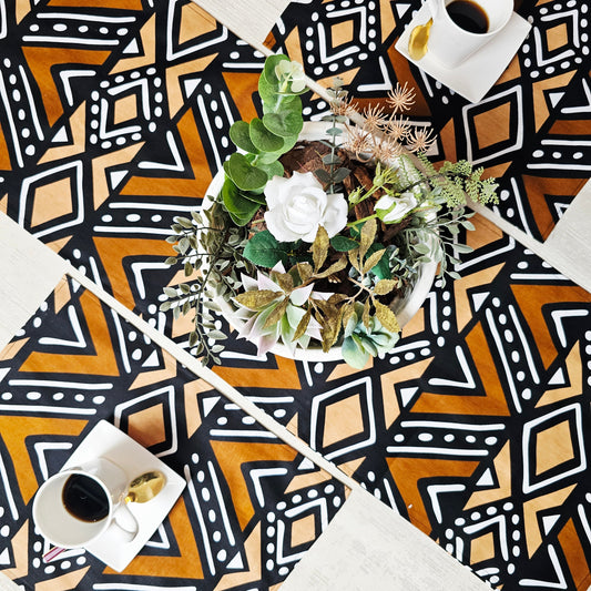 Handmade Table Runner and Set of 4 Placemats | African Print "Mudcloth" Bogolan Inspired Print Made from 100% African Print Fabric (Copy)