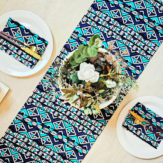 Handmade Table Runner and Set of 8 Napkins | African Print "Mudcloth" Bogolan Inspired Print Made from 100% African Print Fabric (Copy)