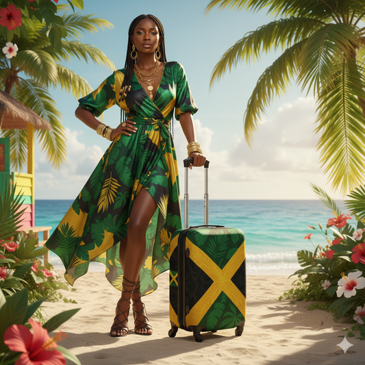 Black, Green, and Gold: Destination Style Luggage Cover |  Travel Case