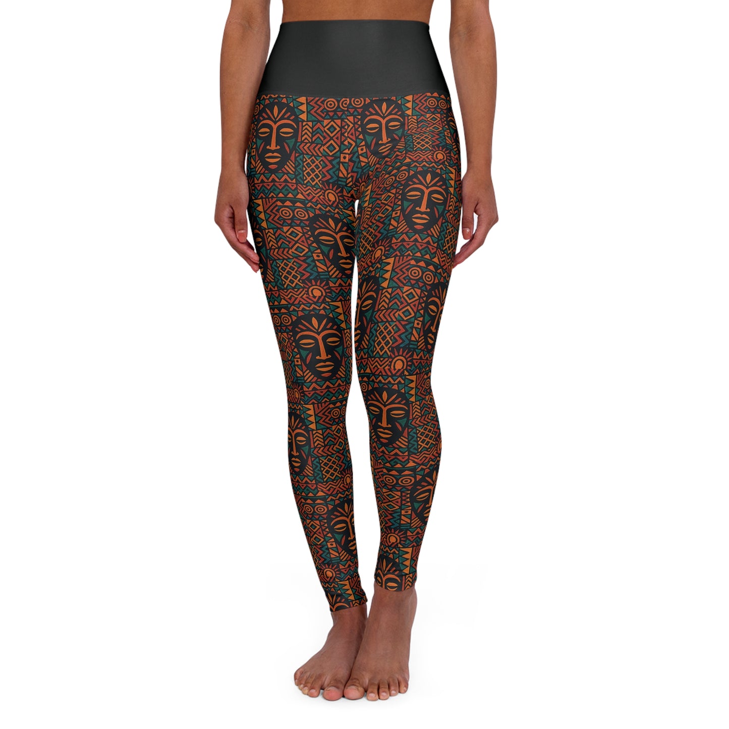 RAW TRUTH: Legacy Mask Print Activewear – High-Waist Leggings in Rust & Teal