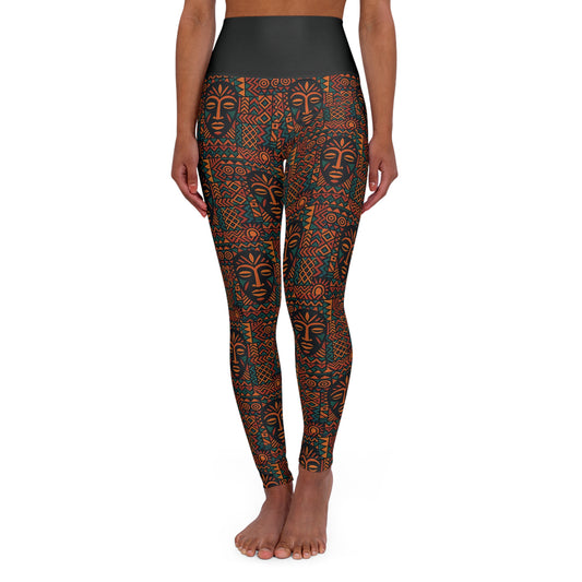 RAW TRUTH: Legacy Mask Print Activewear – High-Waist Leggings in Rust & Teal