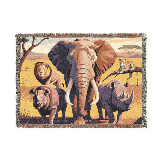 The Big Five Safari Tapestry Throw - Elephant - 100% Cotton