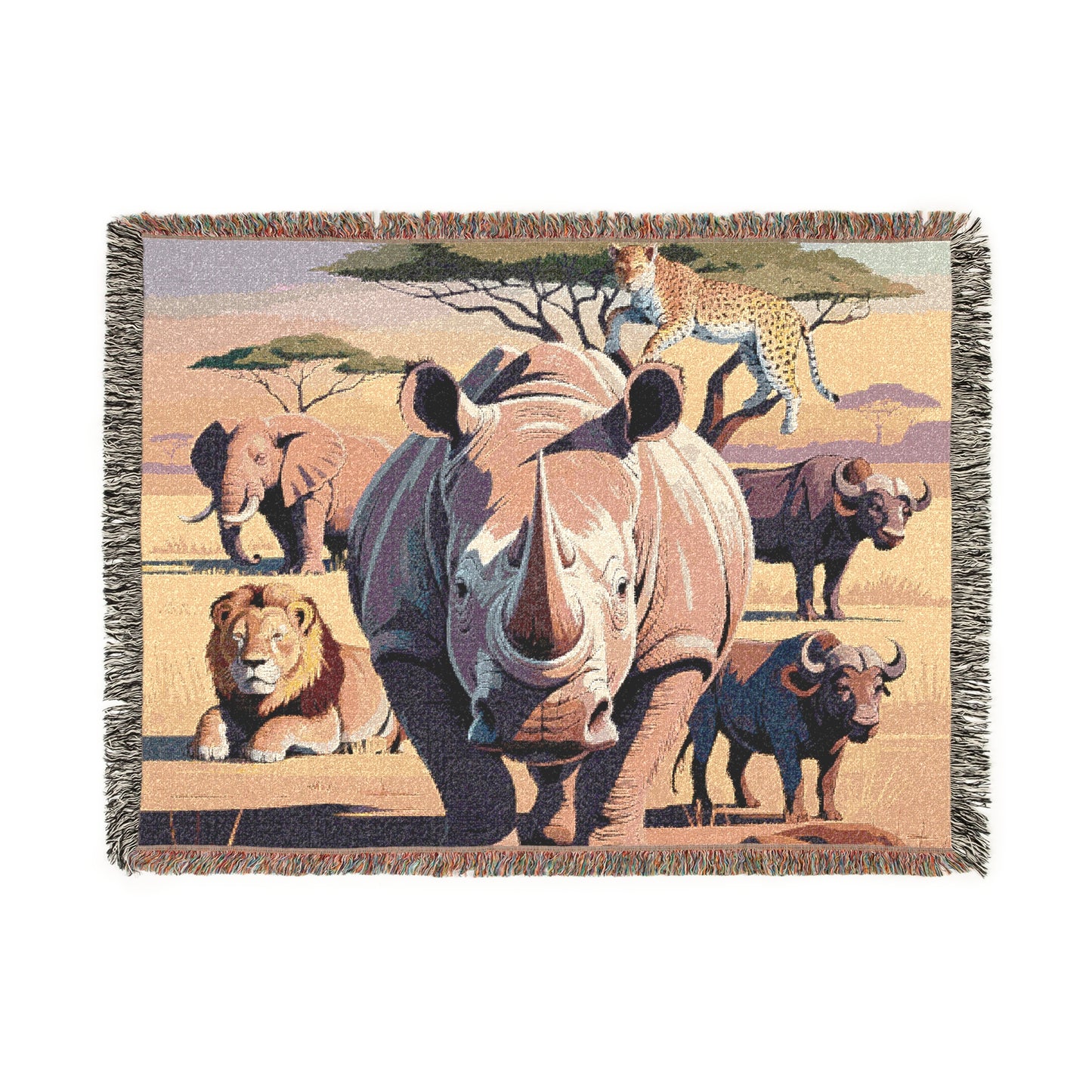 The Big Five Safari Tapestry Throw - Rhino - 100% Cotton