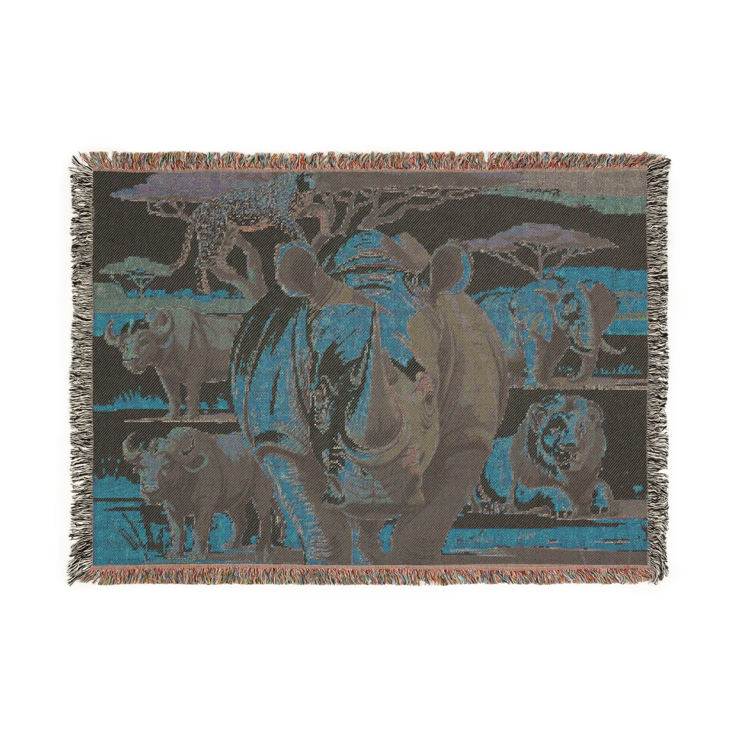 The Big Five Safari Tapestry Throw - Rhino - 100% Cotton