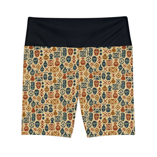 RAW TRUTH: African Heritage Bike Shorts – High-Waist, Earth Tone Tribal Activewear