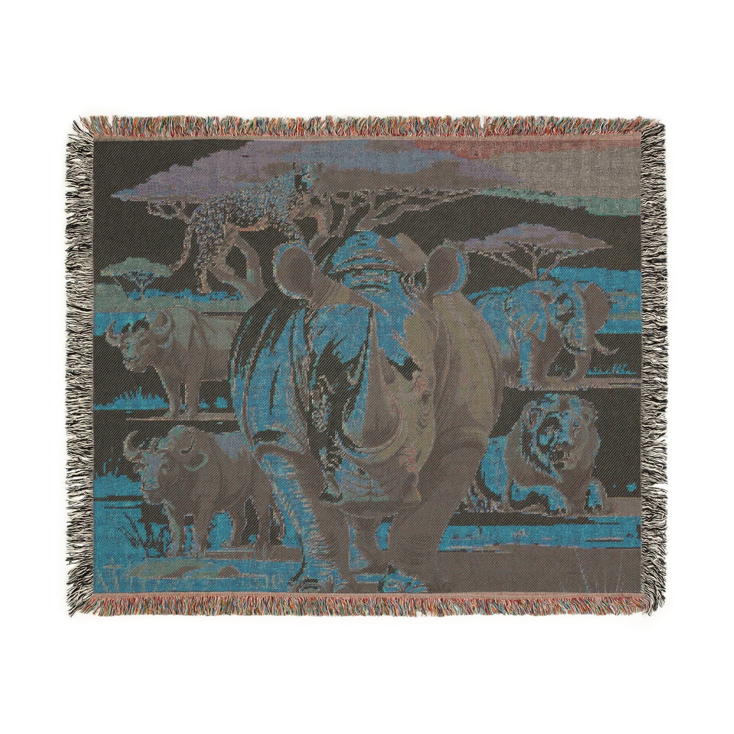 The Big Five Safari Tapestry Throw - Rhino - 100% Cotton
